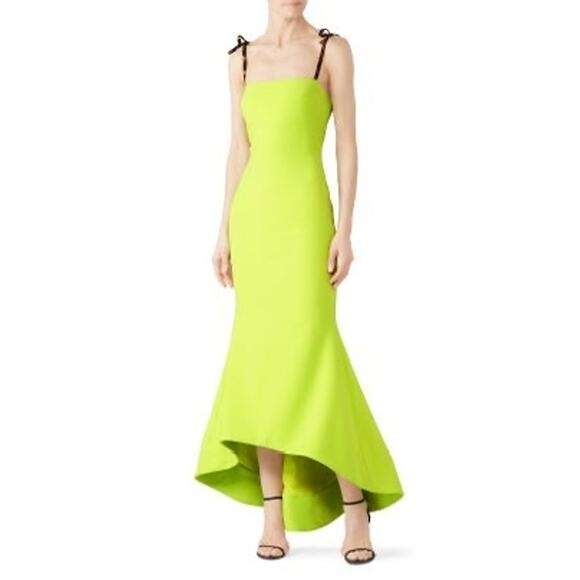 NWT CHRISTIAN SIRIANO Leopard Ties Neon Green Hi-Low Hemline Dress Size 10 - Picture 1 of 16